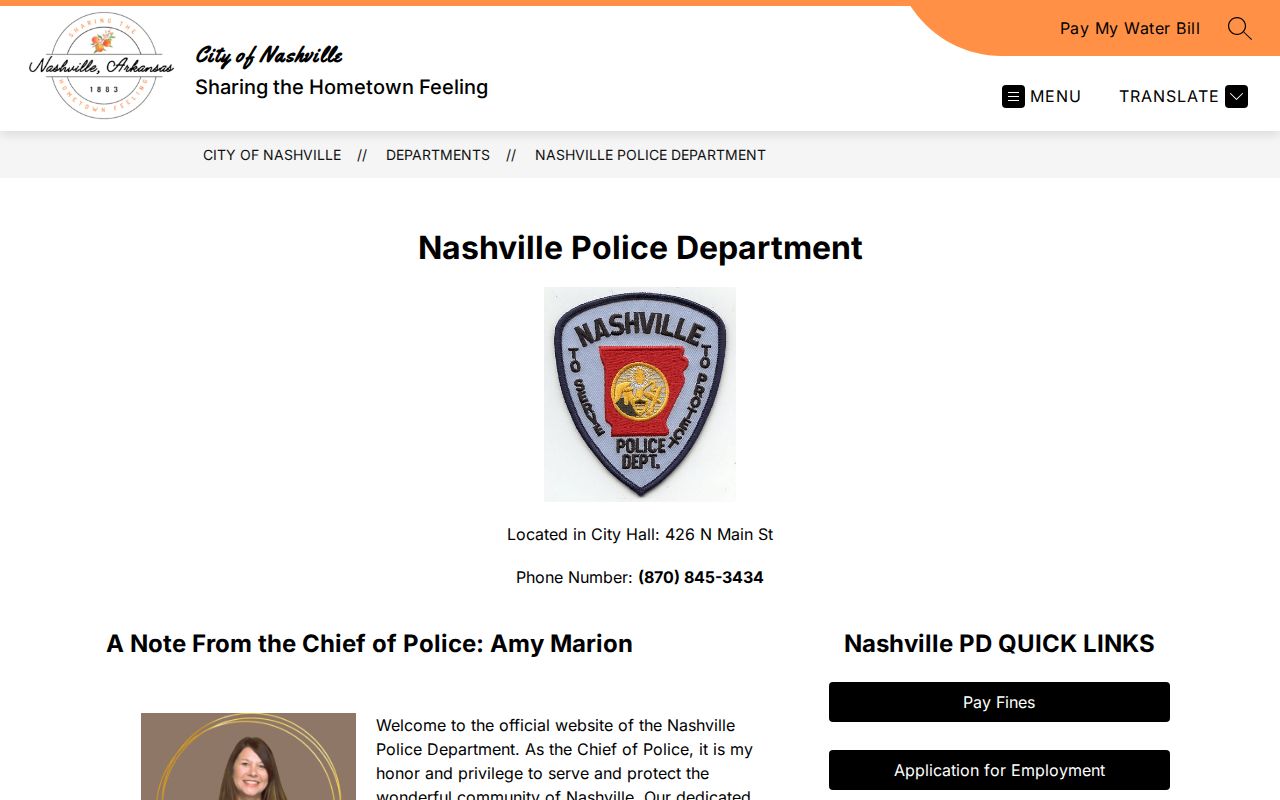 City of Nashville Police Department contact page